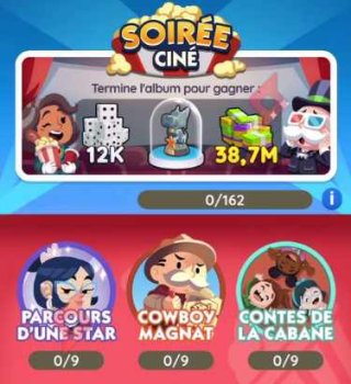 Image 23 000 Lancer de Dés Gratuits + Argents Album Soirée Ciné sur Monopoly GO