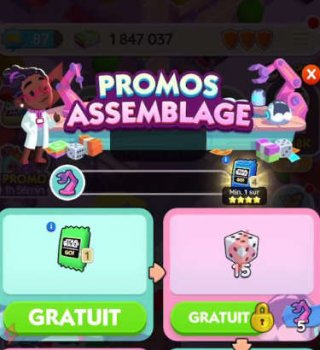 Image Autocollant + Lancer Dés Gratuits Promos Assamblage Monopoly GO