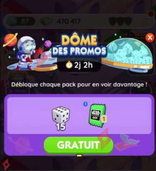 Image Lancer Dés Gratuits + Cadeaux Star Wars Dôme des Promos Monopoly Go